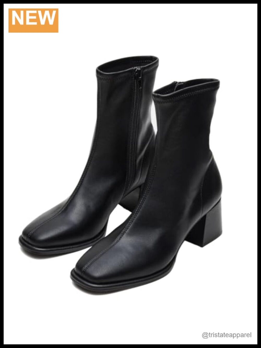 Women's Square Toe Ankle Booties Chunky Faux Leather Block Heel Zip